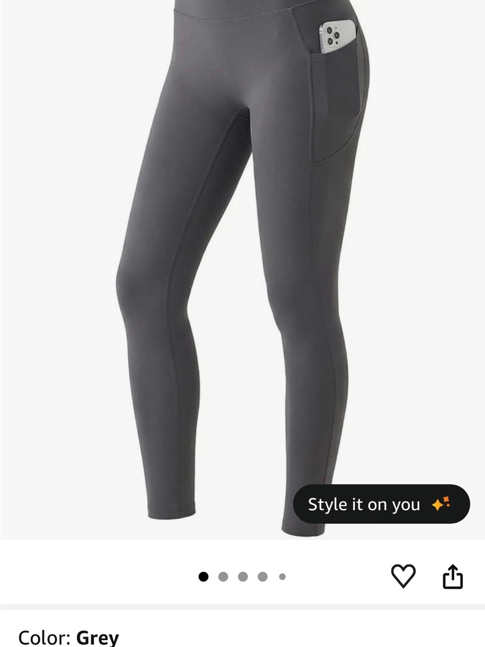 Grey High-Waist Leggings with Side Phone Pocket